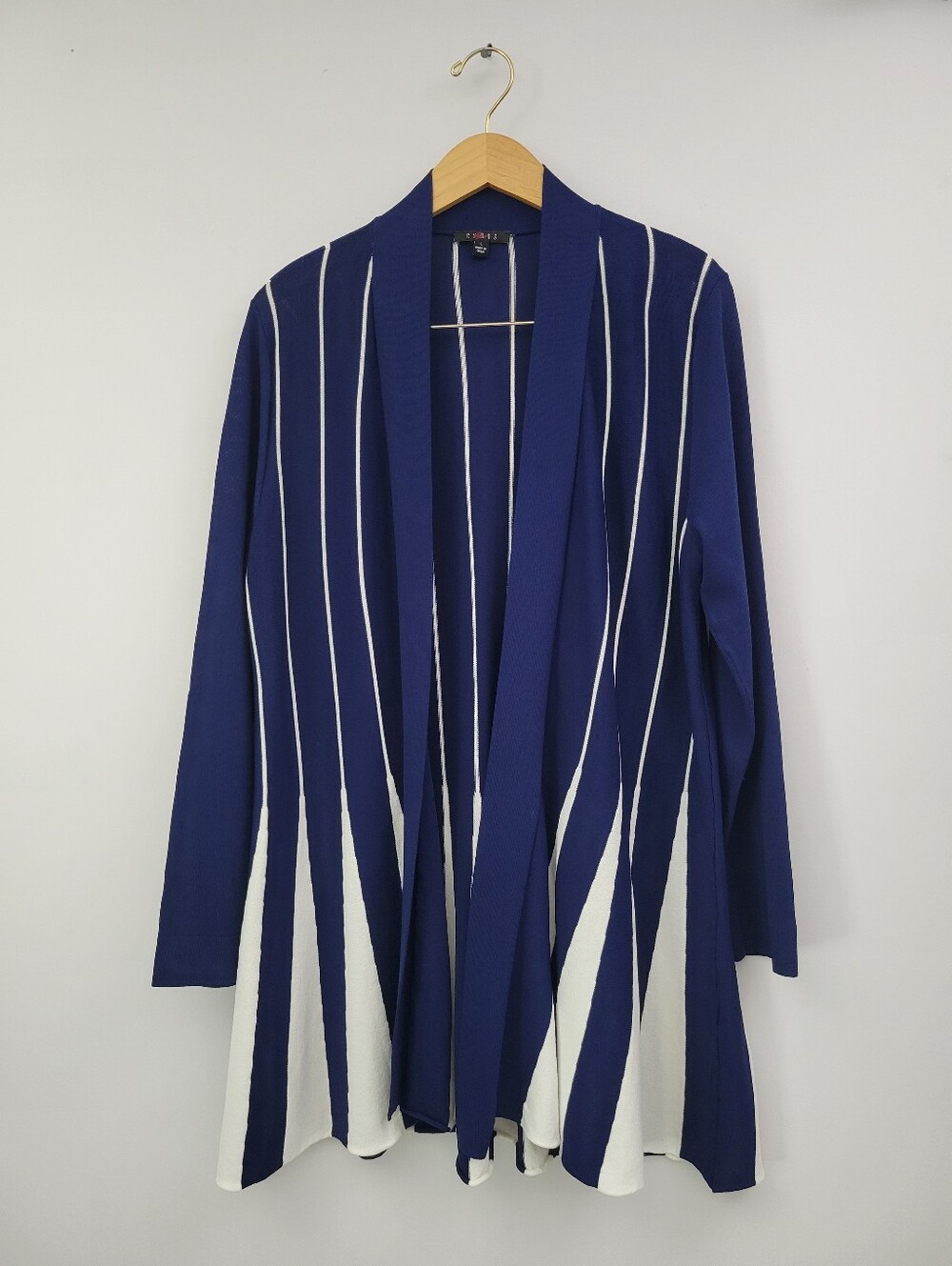 Womens Nautical Navy White Striped Open Front Waterfall Cardigan Sz Large